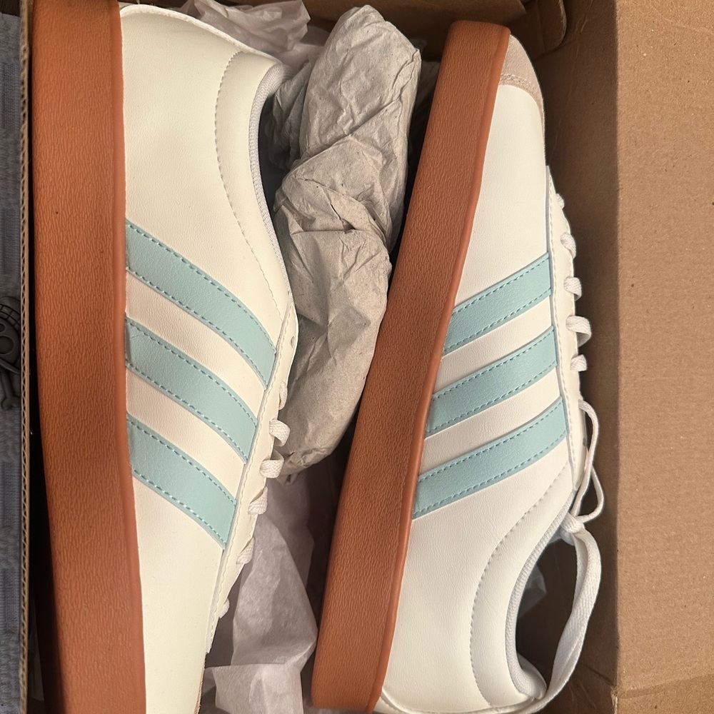 adidas White and Sky Blue Sneakers